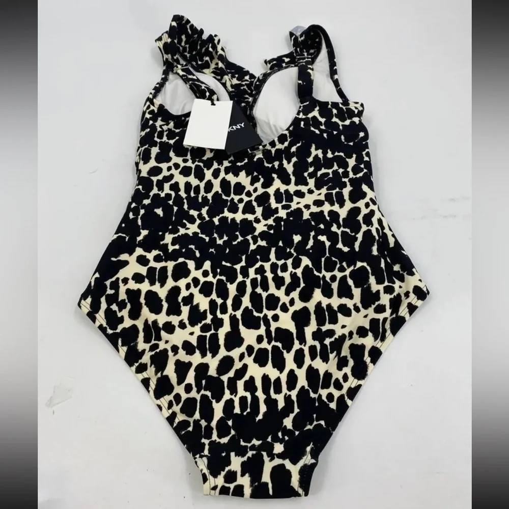 DKNY Women's Printed Ruffled Tummy-Control One-Piece - Picture 4 of 7